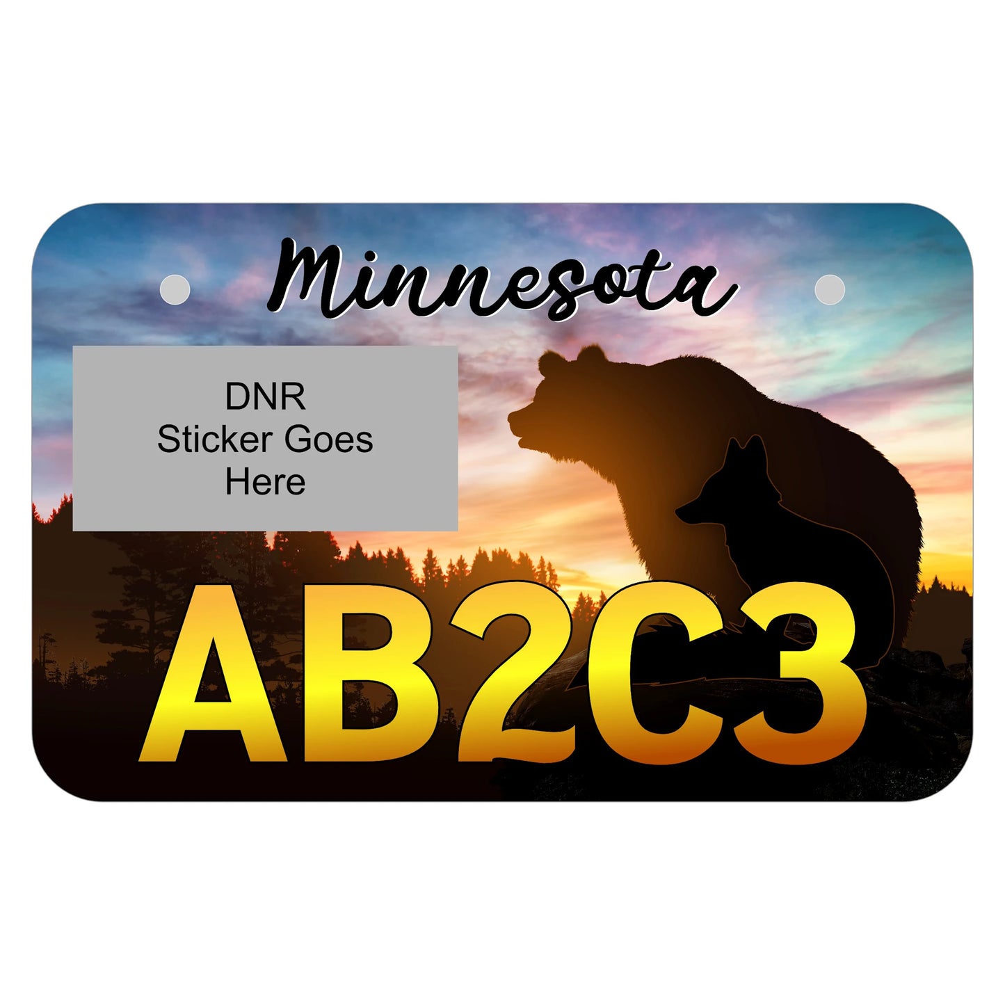 Minnesota ATV Plate Fox and Bear Sunset
