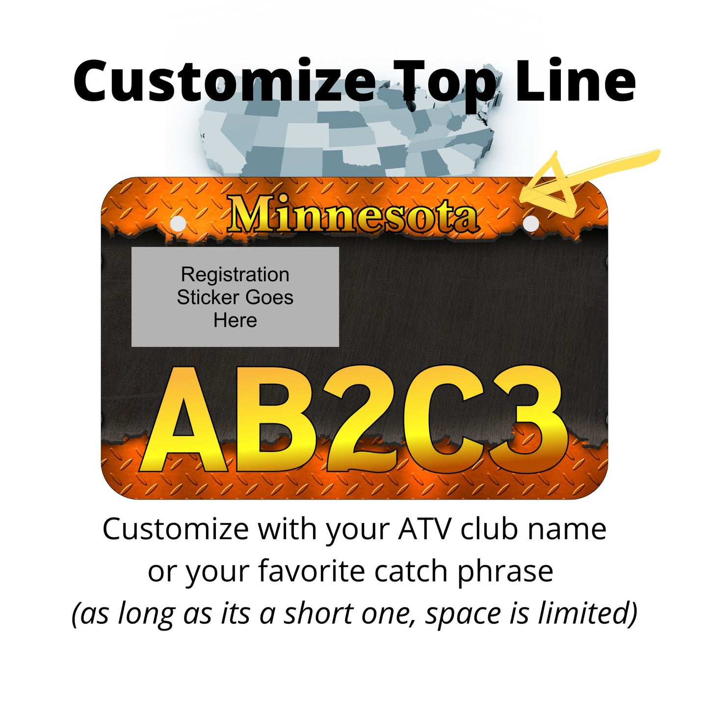 Orange Diamond Plate Minnesota ATV Plate